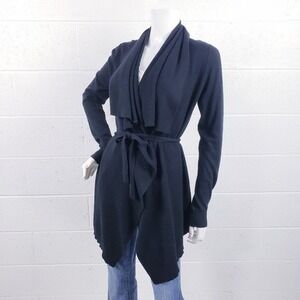 Theory Vernice Fusion Waterfall Cotton Cashmere Cardigan Long Belted Black Small